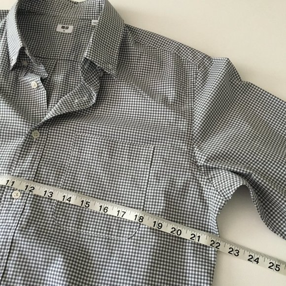 Uniqlo Mens Button Down Casual Shirt Checker Front Pocket Size M Grey - Picture 10 of 12
